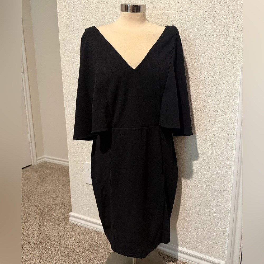 Black V-Neck Dress with 3/4 Flowy Sleeves